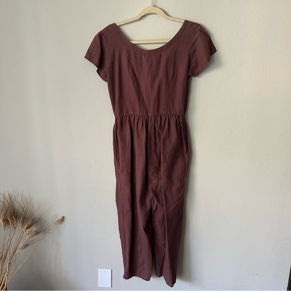 Sisley Linen Blend Button Jumpsuit Made in Italy in Burgundy - Picture 11 of 12
